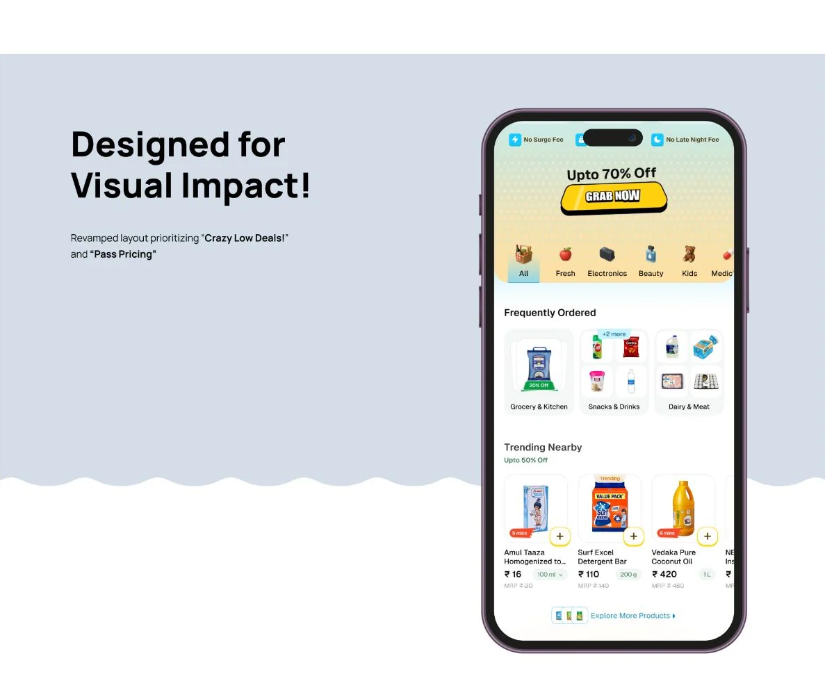 Amazon Now shopping screen featuring offers, category navigation, and frequently ordered products.