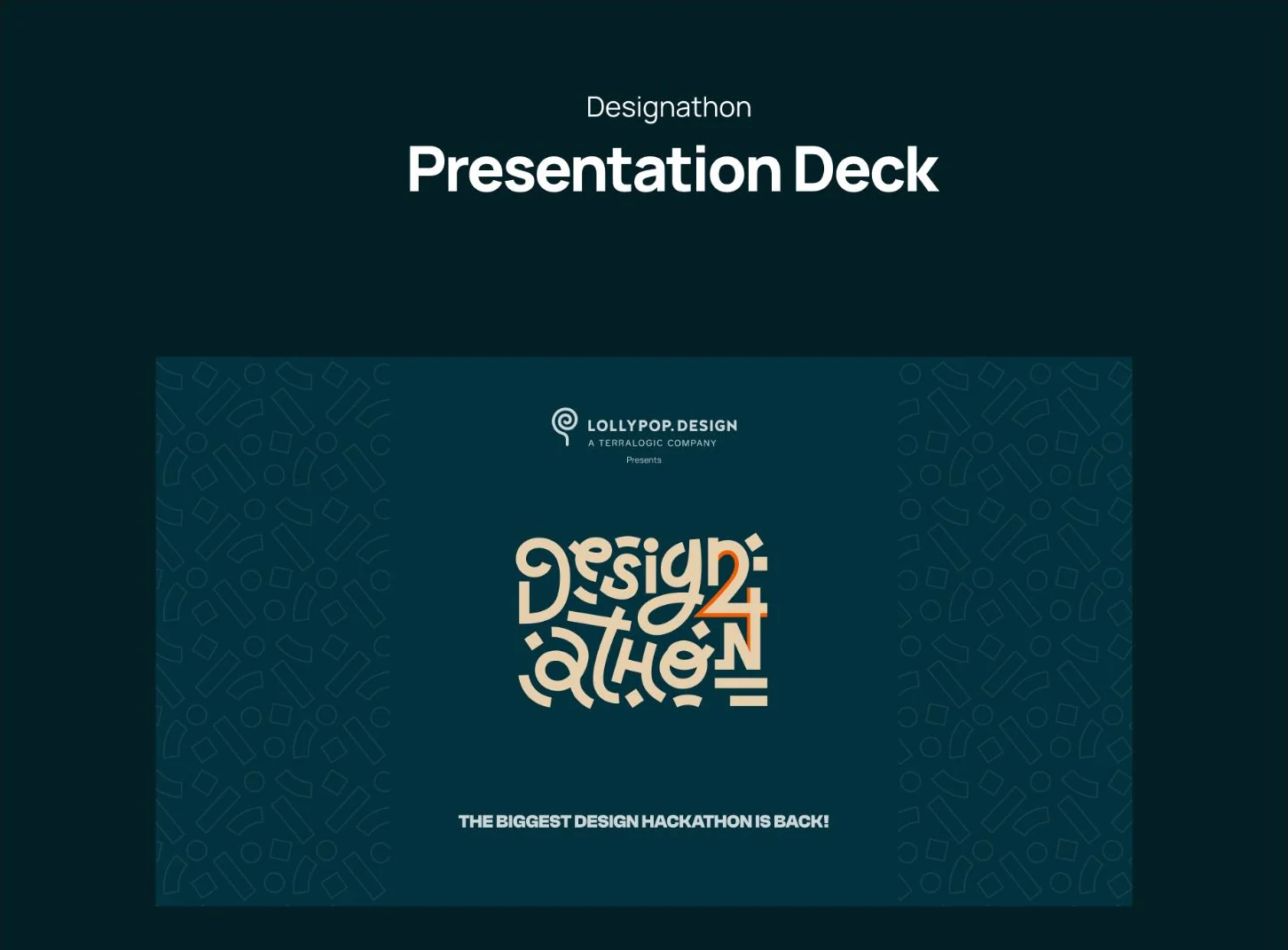 Designathon presentation cover with the Lollypop Design logo and expressive event lettering.